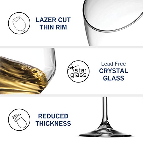 Bormioli Rocco Italian White Wine Glasses 14 Ounce Crystal Clear, Laser