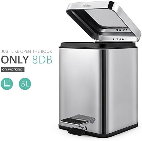 Kealive Bathroom Bin, Trash Bin with Removable Inner Bucket, 5L Kitchen Bin, Stainless Steel Pedal Bin for Bathroom, Kitchen, Bedroom, Office
