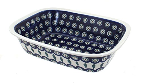 Polish-Pottery-Boleslawiec-Oven-Dish-Crumble-183cm-x-25cm-in-LEAF-pattern Polish Pottery Boleslawiec Oven Dish, Crumble, 18.3cm x 25cm in LEAF pattern