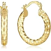 14K Gold Hoop Earrings for Women Gold Earrings Wrinkle Texture Earring for Women Hypoallergenic Hoops Earring Womens