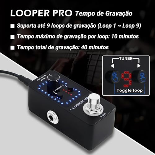 VEDO M-VAVE Pedal Looper para Guitarra com 9 Loops, 40 Minutos de Tempo de Gravação, Loop Station com Afinador, Overdub, Looper para Guitarra, Música e Esportes
