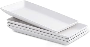 12-Inch Rectangular Serving Platter Porcelain Serving Tray Plate for Serving Set of 4, Matte White