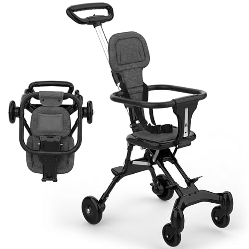 HavenPlus Portable Compact Baby Stroller, Lightweight Foldable, Cabin-Friendly, Adjustable Handle Lock, One-Hand Fold, Grey/Black, 1-3 Years