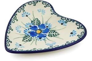 POLMEDIA POLISH POTTERY Polish Pottery 3½-inch Tea Bag or Lemon Plate made by Ceramika Artystyczna (Forget Me Not Theme) + Certificate of Authenticity