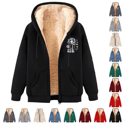 Womens Fleece Hoodies Loose Fit Warm Sweatshirt Oversized Thermal Hoodie with Zip Pockets Long Sleeve Cozy Outwear for Autumn Winter