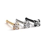 Ruifan 20G Straight Nose Bone Studs Rings Pins with 2mm Round Cubic Zirconia Crystals Gem Piercing Jewelry 316L Surgical Steel Lot of 3