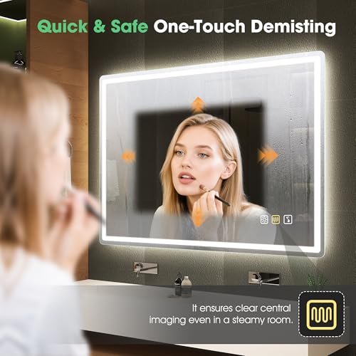 S'bagno Bluetooth-Mirror-Bathroom-with-Light-LED-100 x 70 cm, Mirror-Bathroom-LED-Anti-Fog, 3000K-6500K, Dimmable, Memory, Tempered Glass HD, IP44-Mirror-Backlit-Bathroom, Horizontal/Vertical