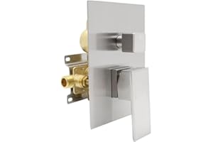 Drettyer 2 Way Outlet Function Solid Brass Shower Diverter Valve Mixer Rough-In Shower Handle Valve Kit Replacement in Brushed Nickel