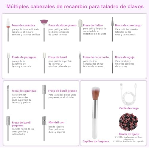 Furadeira de Unhas Profissional 35000 RPM, Conjunto de Manicure 12 em 1