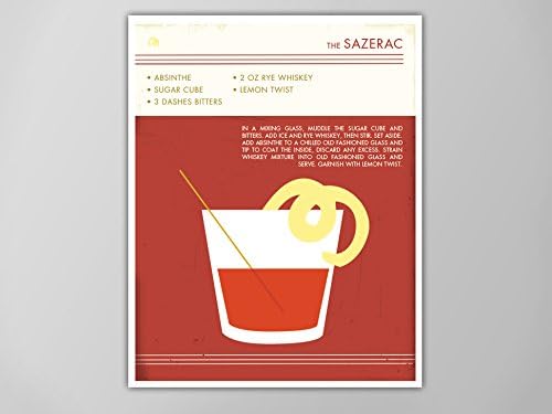 Sazerac Art Print, Cocktail Art, Retro Food and Drink Poster, Vintage Style Cocktail Art, Mid Century Modern Design Poster, Sazerac Cocktail
