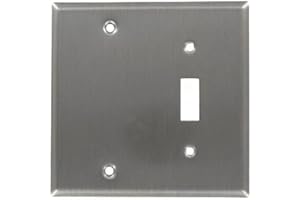 Leviton 2-Gang 1-Toggle 1-Blank Device Combination Wallplate, Standard Size, Strap Mount, 84006-40, Stainless Steel