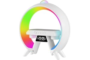 Wireless Speaker BT Portable Phone Charger with Atmosphere Lamp Display Call Function Alarm Clock for Study Bedside Bedroom H