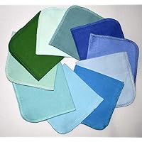 1 Ply 12x12 Inches Set of 10 Solid Flannel Paperless Towels Blues and Greens