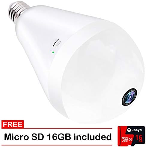Light Bulb Camera, Include 16GB Card 1080P WiFi Security Camera, 2MP Wireles IP LED Cam, 360 Degrees Panoramic VR Indoor/Outdoor Home Surveillance Cameras, Motion Detection, Night Vision