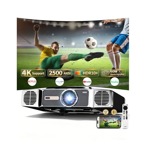 Smart 4K Projector, 2500 ANSI Outdoor Projector for Garden, Bedroom & Home Theater, Native 1080P HDMI with Hidden Electric Bracket, Auto Focus Keystone, WiFi 6 Bluetooth, 300'' IMAX Enhanced Black