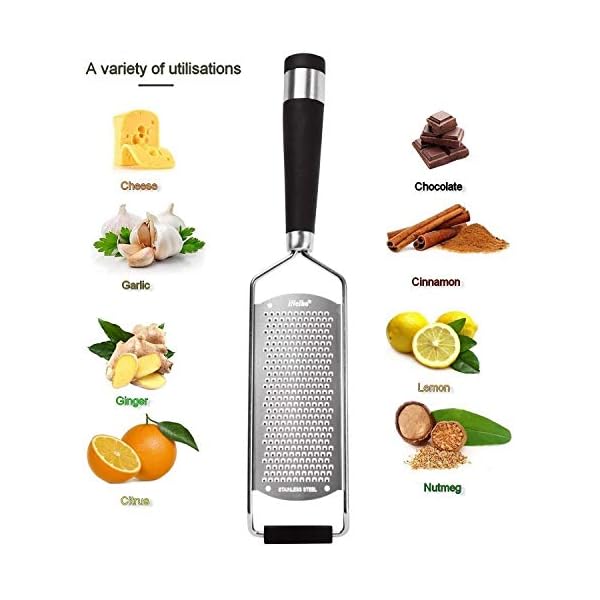 iNeibo Kitchen Cheese Grater & Lemon Zester - Sharp 18/8 Stainless Steel Blade - Ergonomic TPR Handle - Easy to Grate Or…