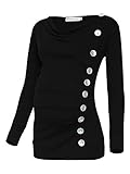 BlackCherry Women's Long Sleeve Cowl Neck Buttons Maternity Tunic Top T-shirt, Black, Medium