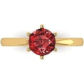 Clara Pucci 14K Solid Gold Engagement Ring for Women | 1 cttw Garnet Round Cut Solitaire | Real Yellow Gold Wedding Ring