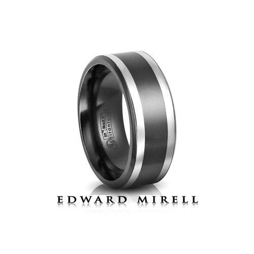 9mm Black Titanium & Sterling Silver Wedding Band by Edward Mirell
