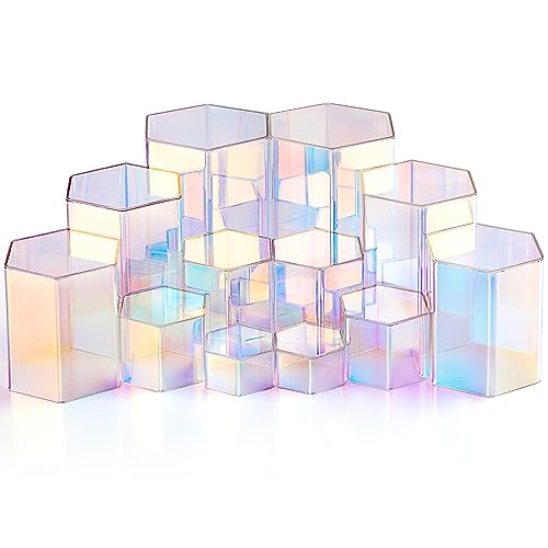 Photo 1 of Jetec 12 Pcs Acrylic Display Risers Hexagonal Jewelry Display Stands Perfume Jewelry Showcase Acrylic Jewelry Display Organizer for Collectible Figures Jewelry Display, 6 Sizes (Rainbow Color)