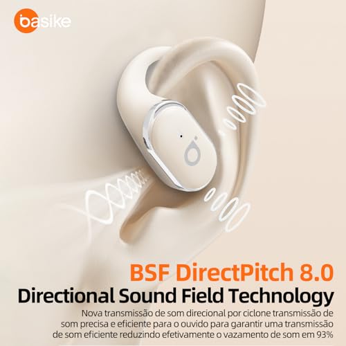 Fone De Ouvido Bluetooth Esportes, Basike T6, IPX5/OWS Fone de Ouvido Estéreo Hi-Fi, Suporta Chamadas de Voz, 60 Horas em Standby Para Corrida e Exercícios ao Ar Livre (Branco)
