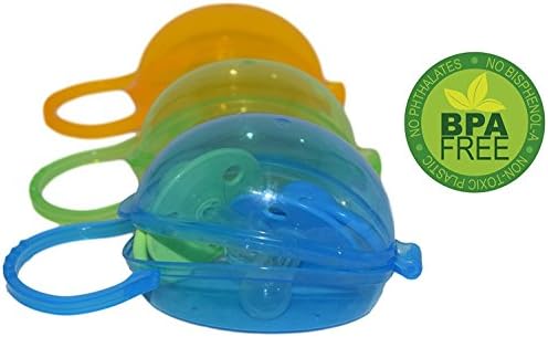 Baby Dummy Case by Akeekah | 3 Pack - Blue, Green and Orange | Easy-clean Dummy Holder and Pacifier Case with Cute and Colourful Designs | Safe BPA-Free and Versatile Soother Holder with Free Mesh Bag