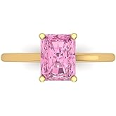 Clara Pucci 14K Solid Yellow Gold 2 ctw Pink Solitaire Ring for Women | Anniversary, Birthday Gift | 8x6mm Emerald Cut