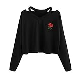 Teen Sweater,Hemlock Women's Juniors Hollow Shoulder Sweatshirt Rose Causal Tops Blouse (M, Black)