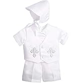 Dressy Daisy Baby Boys Christening Clothing Baptism Outfits with Bonnet Short Long Sleeve White Suit