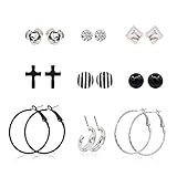 Zealmer Women Assorted Multiple Clear Crystal Stud Earrings Rhinestone Cross Big Hoop Earrings 9 Pair Pack Sets