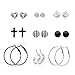 Zealmer Women Assorted Multiple Clear Crystal Stud Earrings Rhinestone Cross Big Hoop Earrings 9 Pair Pack Sets