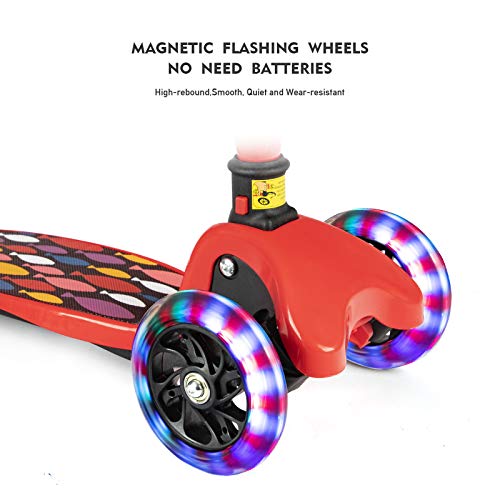 Kick Scooter for Kids, 3 Big Wheels Scooter for Children 4 Adjustable Height One Second Folding Mini Skateboard Scooters with Handle Bars Great  Gifts for Litter Boys Toddler &Girls 2-15Years Red - Thumbnail 6