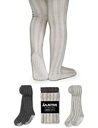 LA Active Baby Tights - 2 Pairs - Non Skid/Slip Cable Knit (Black & Grey 4T-5T)