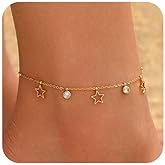 Kyazeo Gold Ankle Bracelets for Women 18K Gold Plated Waterproof Starfish Sea Shell Pearls CZ Diamond Dangle Anklets Trendy Summer Beach Foot Chain Jewelry Gift