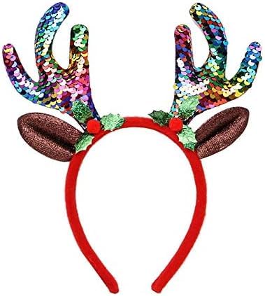 Caprilite Girls Adults Sequin Headband Reindeer Antlers Christmas Deer Ears Headbopper (Rainbow)