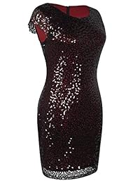 PrettyGuide vestido de cóctel de lentejuelas para mujer, manga corta, vestido de fiesta de boda