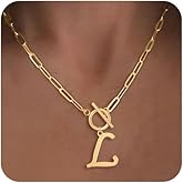 Gold Initial Necklaces For Women- Vintage 18K Gold Plated Toggle Letter Necklace Paper Clip Chain Choker Necklace For Women Jewelry Gifts