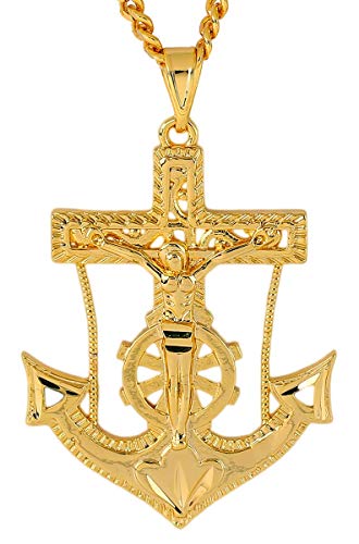 Anchor Pendant Necklaces for Men 18K Gold Cross Necklace Religious Pendant