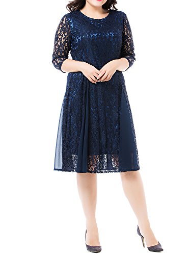 Womens Plus Size Dress Solid Round Neck Three Quarter Sleeve Dress Womens Plus Size Dress Solid Round Neck Three Quarter Sleeve Dress