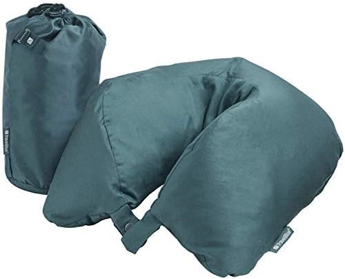 Travel Blue Neck Pillow, Luxurious Travel Pillow with 100% Duck and Goose Down Filling and Cotton Satin Cover