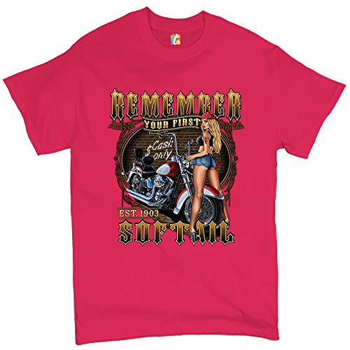Remember Your First Softail T-Shirt MC Biker Forever Pin-up Girl Men's Tee Hot Pink 4X-Large at Amazon