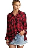Umgee Women's Lightweight Plaid Flannel Tunic With Frayed Fringe Hem reg/Plus