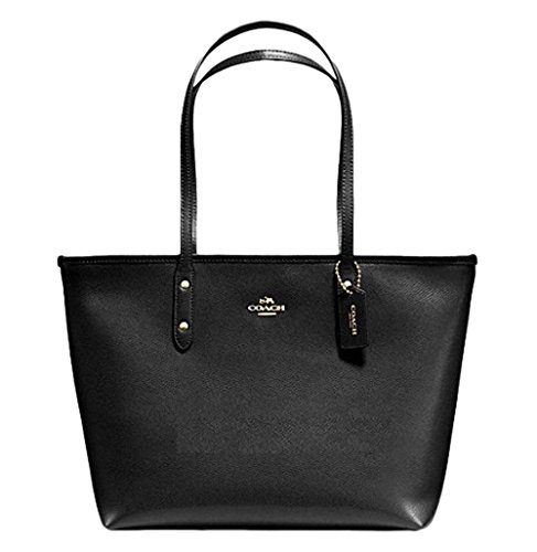 COACH CITY ZIP TOTE CROSSGRAIN LEATHER HANDBAG BLACK