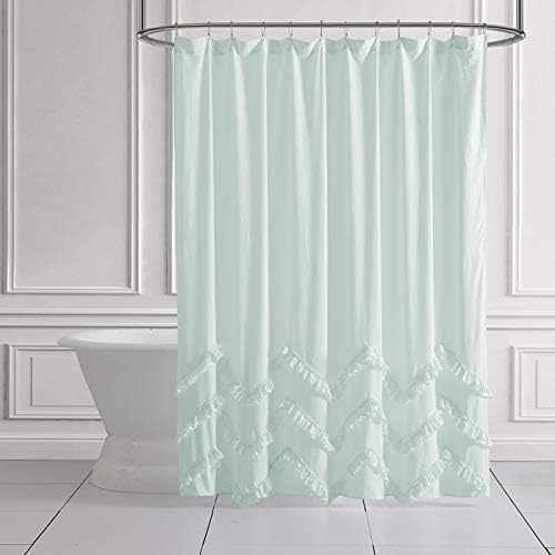 Amazon Com The Grainhouse Ruffle Trim Solid Fabric Shower Curtain