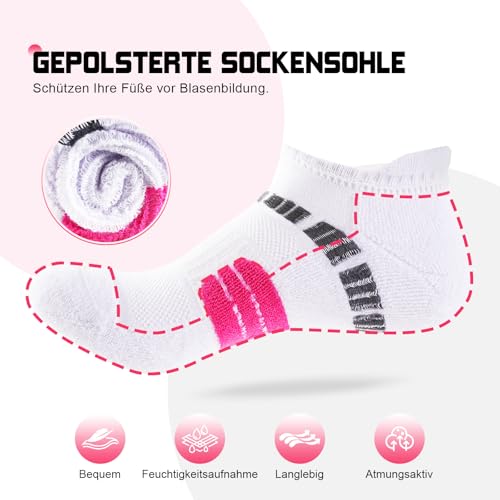 EconioSocken Sneaker Socks Women's 39-42, Anti-Blister Running Socks with Padded Support Short Ankle Socks Breathable Sports Socks Trainer Socks Women's 35-38.6 Pairs