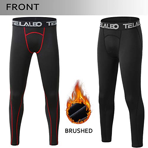 TELALEO Boys Compression Leggings Thermal Fleece Base Layer Tights Cold Gear Pants (NO Fireball on L - //coolthings.us