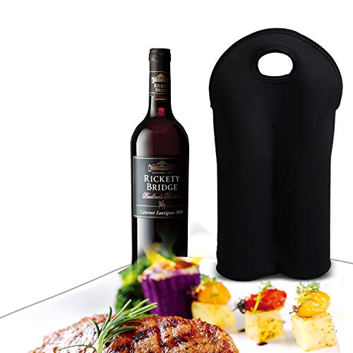 Wine Travel Carrier & Cooler Bag 2-bottle Wine Carrying Tote Picnic Cooler Two Bottle Water Drinks Beer Insulated Neoprene Hand Bag (2 Bottle, Black) - Thumbnail 3