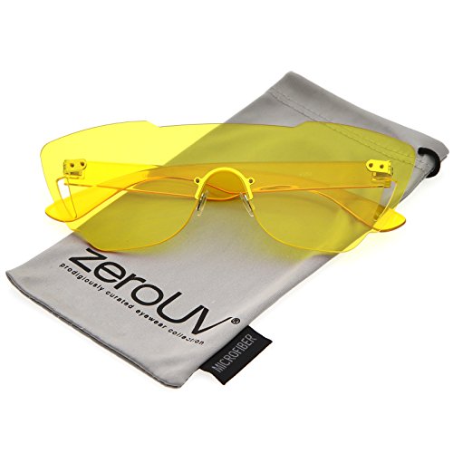 zeroUV - Oversize Rimless Cutout Thick Arms Tinted Mono Lens Shield Sunglasses 73mm (Yellow)