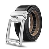 Leather Belt Men’s Ratchet Belt Genuine Belt 1.3” Wide No Hole Leather Dress Black Belt … (Black A, Waist: 36-40)