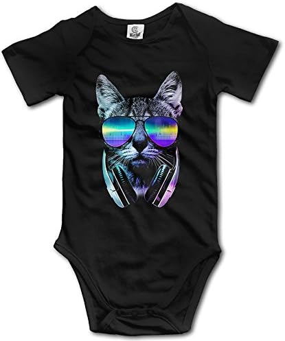 Baby Onesie DJ Cat With Glasses Newborn Clothes Black